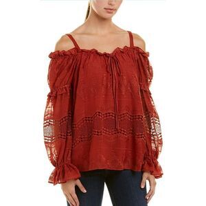 BCBGMAXAZRIA off the shoulder boho embroidered peasant top